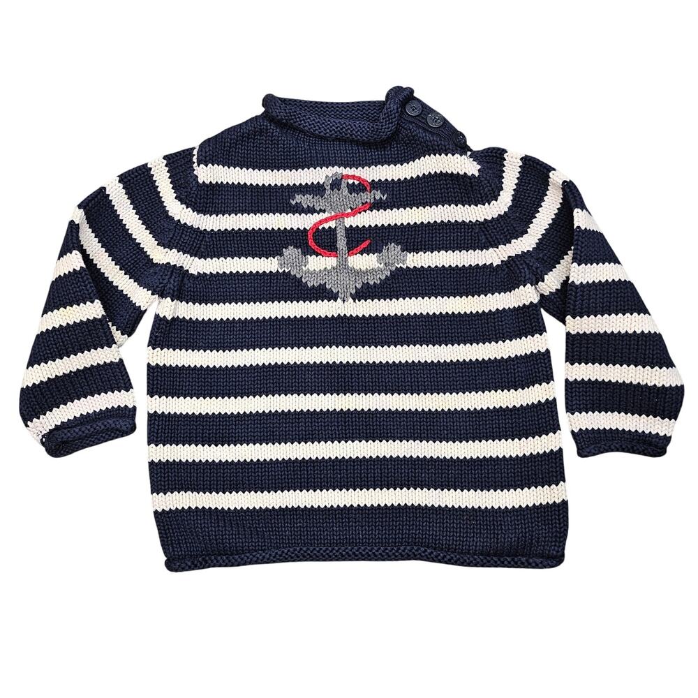 BABY GAP TODDLER ANCHOR SWEATER – SIZE 2Y – NAVY/CREAM STRIPES – 100% COTTON
